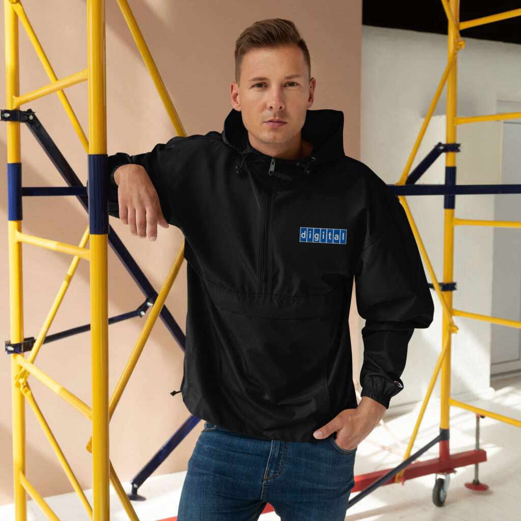 Blue digital logo Embroidered Champion Packable Jacket