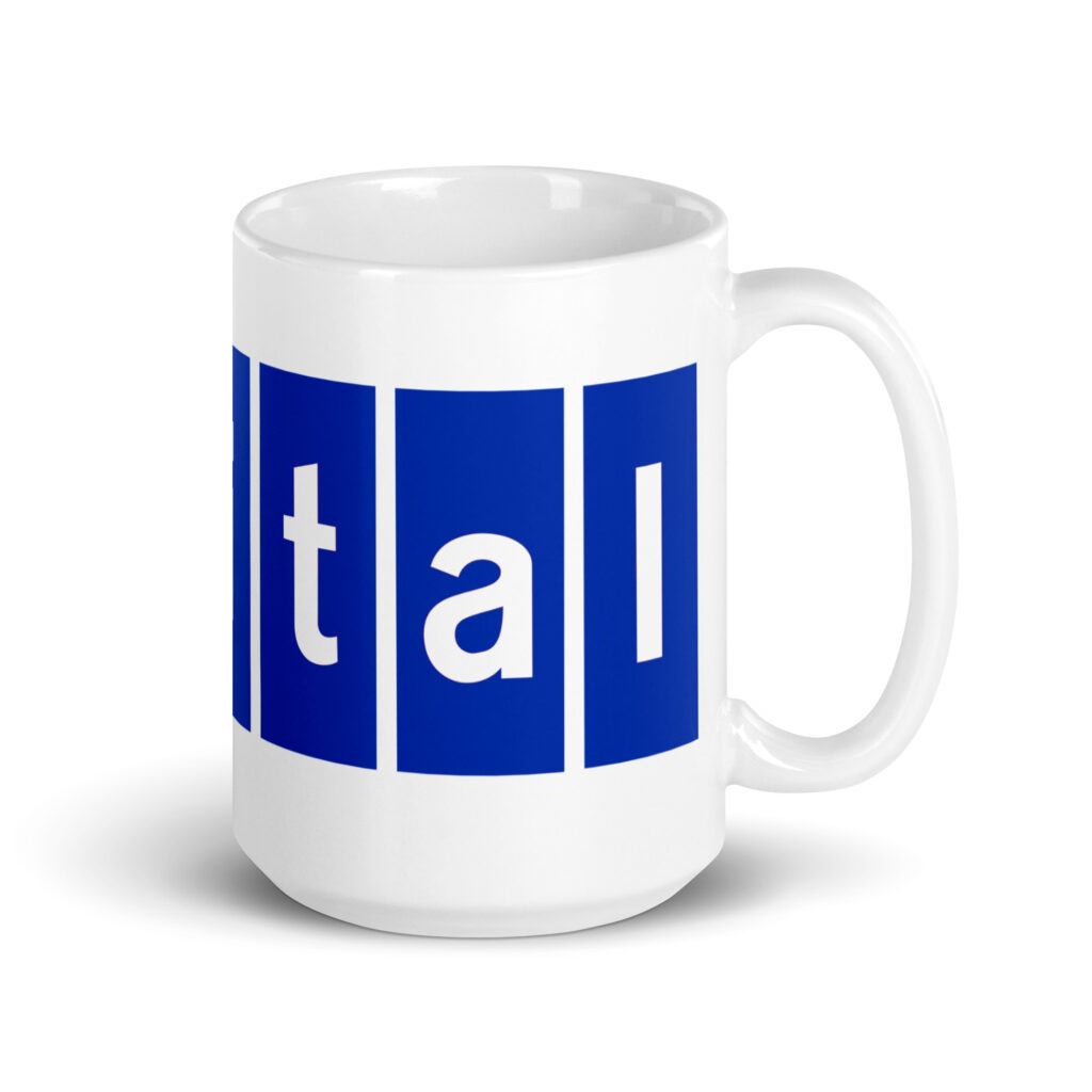 Blue Wraparound Logo White glossy mug